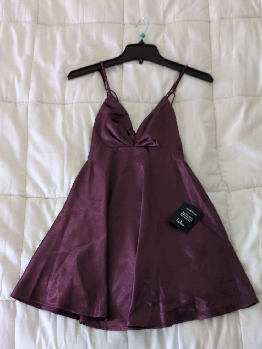 Lulu's Plum Satin V-Neck Mini Dress